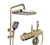 BEITH Colonna Doccia con Miscelatore Termostatico, 31x20cm Sistema Doccia per Pianoforte, Luce Ambientale 360° LED, Display Digitale, Piazza Soffione Doccia, con Miscelatore Vasca, Pistola a Spruzzo