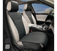 BEITK Confezione da 2 coprisedili anteriori in pelle, universali, senza lati, impermeabili, per la maggior parte delle auto, camion, SUV, (nero)