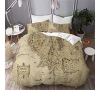 BEITUOLA Set Biancheria da Letto,Set Copripiumino in Microfibra con Federa,Mappa della Terra di Mezzo,1 Copripiumino 140 x 200cm + 2 federe 50 x 80cm