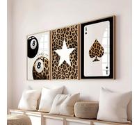 BeiYiHo 3 quadri decorativi murali leopardo poster moderno palla da biliardo 8 leopardo bianco e nero stella poster da parete pop art stampa su tela decorazione camera da letto adolescente adulto