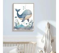 BeiYiHo Poster tema mare bambino tavolo animali marini decorazione mare camera da letto bambino blu tavolo oceano tartaruga balena pesce ipocampo tela poster decorativo marino camera da letto ragazzo