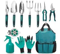 BEJAGWUS Kit Attrezzi Giardinaggio 11 Pezzi con Borsa,Set di Attrezzi in Lega di Alluminio da Giardino Orto,Kit di Strumenti per Bonsai,Regalo da Giardino per Donna, Genitori, Giardinier (Verde)