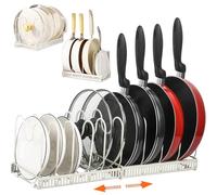 BEJAGWUS Porta-coperchio con 10 scomparti regolabili, organizer da cucina espandibile per coperchi di pentole, padelle, taglieri, cassetti, accessori da cucina (bianco)