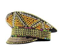 Bejeweled - Cappello da capitano con cristalli dorati, per discoteca, cocktail, feste, vacanze, con cristalli scintillanti, per la sposa