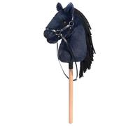 BEJOY Cavallo Giocattolo Hobby in Legno, Cavallo di Peluche da Cavalcare per Bambini, Sella e Frange, Ciglia Simulate, Blu Scuro