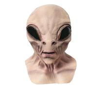 BEJOYFMY Maschera da alieno, spaventosa maschera in lattice per travestimento da UFO ET, per Halloween, cosplay, feste, colore beige chiaro