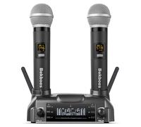 BEKBOES Sistema microfonico wireless UHF professionale, doppio dinamico, ricarica wireless induttiva magnetica, portata di 50 m, per karaoke a casa, riunioni, feste, chiesa, matrimoni