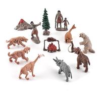 Bekecidi 12 Pezzi Modelli Umani Primitivi e Mini Set di Giocattoli Animali della Giungla, Realistico Animali Selvatici Figura per Bambini e Adulti Gioco Educativo Scientifico