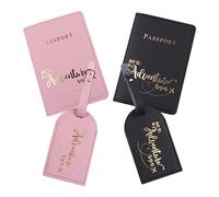 Bekecidi 2 Pezzi Etichette per Bagagli e 2 Pezzi Copertine per Passaporti, Set di Documenti in Pelle PU Porta Passaporto Etichette per Bagagli Organizer Case(English)