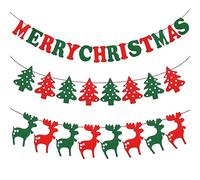 Bekecidi 3 Pezzi Striscione di Feltro Natalizio Striscione di Buon Natale Rosso Verde Babbo Natale Renna Albero di Natale Bandiera Decorazione per Festa di Natale Casa Appeso Decorazioni