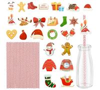 Bekecidi 48 cannucce natalizie, cannucce decorative, cannucce di carta natalizia, pupazzo di neve, uomo di pan di zenzero, cappello di Natale, cannucce da cocktail, decorazione per feste di Natale