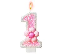 Bekecidi Candele per Torta di Compleanno Numero 1, Fiore Rosa con Paillettes, Decorazioni Uniche per il Primo Compleanno per Ragazze, Candela per Torta di Compleanno, Anniversario, Celebrazioni