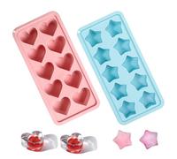Bekecidi Confezione da 2 Vassoi per Cubetti di Ghiaccio Stampi per Ghiaccio in Silicone Morbido Stampi per Cubetti di Ghiaccio a Forma di Stella e Cuore per Whisky, Cocktail, Birra e Bevande(Blu,Rosa)