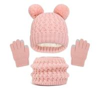 Bekecidi Set Guanti Sciarpa Berretto Invernale per Bambini, Cappello Pompon Lavorato a Maglia Scaldacollo Guanti Touch Screen per Ragazze Ragazzi 2-8 Anni (Rosa)
