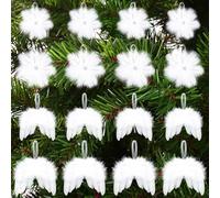 Bekeify 16 Pezzi Piuma Bianche Decorazioni per Albero di Natale 2 stili Bianco Ali d'Angelo e Fiocchi di Neve Decorazione Natalizia Piume Ciondoli Decorative Feste per Natale Coccarde Casa Compleanno