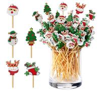 Bekeify 200 Pezzi Stuzzicadenti da Cocktail Natale 12 CM Lunghi Bastoncini da Cocktail 5 Stili Spiedini in Legno di bambù Stecchini per Aperitivo Panini Feste Dessert Cocktail per Decorazioni
