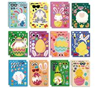 Bekeify 24 Fogli Adesivi di Pasqua 12 Stili Giochi di Festa di Pasqua Adesivi Uova di Pasqua Coniglietto Fare il Tuo Proprio Face Stickers per Bambini DIY Crafts Decorazione del Partito di Pasqua