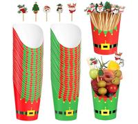 Bekeify 50 Pz 14oz Natale Bicchiere Porta Patatine Fritte e 100 Stuzzicadenti da Cocktail 400ml Bicchieri Natalizi per Aperitivi Contenitori Tazze Carta Bicchierini per Feste Aperitivo Pop Corn Salumi