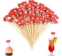Bekeify Bastoncini da Cocktail, 200 Pezzi, in Legno, per Cocktail, 12 cm, Bastoncini di Frutta in bambù, Design con Orsetto Rosso, Decorazione per Alimenti, spiedini per panini, Snack, Bevande
