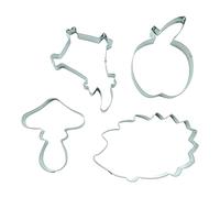 BekkiB 2514 - Set di 4 formine per biscotti "Autunno", a forma di riccio, mela, fungo e drago, per decorare l'autunno