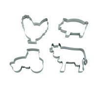 BekkiB - Set da 4 "Agricoltore" - Trattore, maiale, mucca e gallina - Stampini per biscotti lavabili in lavastoviglie in acciaio inox - Per cuocere biscotti - 998877