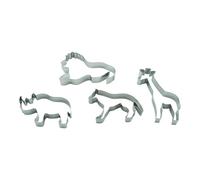 BekkiB - Set da 4 "Animali selvatici" - Leone, giraffa, rinoceronte e lupo - Stampini lavabili in lavastoviglie in acciaio inox - Per cuocere biscotti - 998891