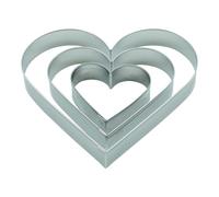BekkiB - Set di 3 tagliapasta "cuore" - 3 misure - Stampini lavabili in lavastoviglie in acciaio inox - Per cuocere biscotti e occhi Linzer - 997729