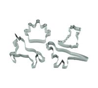 BekkiB Set di 4 formine "Fantasy" per biscotti a forma di dinosauro, drago, unicorno, corona, per compleanno dei bambini o feste a tema, 998785