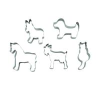BekkiB - Set di 5 "animali da fattoria" - Cane, gatto, cavallo, asino e capra - Stampini per biscotti lavabili in lavastoviglie in acciaio inox - Per cuocere per biscotti - 998884