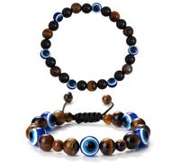 BEKKLPOU 2 bracciali con occhio del malocchio con pietre curative fatti a mano braccialetto dell'amicizia, unisex portafortuna, Eine Grösse Materiali misti