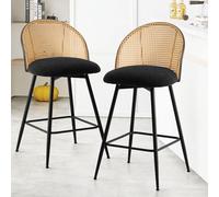 Bekrvio Set di 2 sgabelli da bar con altezza da bancone, girevoli a 360°, sgabelli da bar imbottiti con schienale in rattan e gambe in metallo, sedia moderna Boucle Teddy Mid Century Kitchen Island