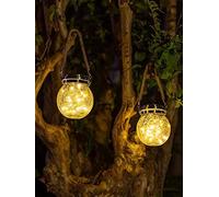 BEL AIR HOME - Set 2 Ciondoli Solari in Vetro - Luce LED 3000 K IP65 - Illuminazione Automatica da Esterno 8-12 Ore - Ideale per Giardino, Veranda, Pergola, Vetro