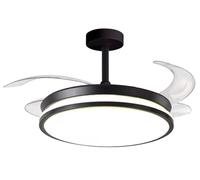 BEL AIR HOME - Ventilatore da Soffitto DUNE - Pale Pieghevoli - Luce LED 36 W in 3 Temperature di Luce - Telecomando - Motore DC Efficiente e Silenzioso - Nero - 108 cm
