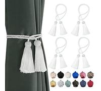 Bel Avenir, Confezione da 4 fermatende decorativi fatti a mano, con nappe a doppia testa, colore: bianco