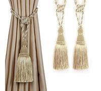 BEL AVENIR - Fermatende decorativi, realizzati a mano, con nappe, colore: beige, 2 pezzi