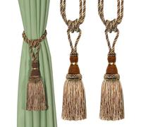 BEL AVENIR - Fermatende decorativi, realizzati a mano, con nappe, colore: caffè chiaro, 2 pezzi