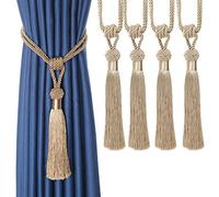 Bel Avenir, Fermatende in corda intrecciata a mano, con nappe decorative, per la casa, colore: beige, set da 4