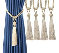 Bel Avenir, Fermatende in corda intrecciata a mano, con nappe decorative, per la casa, colore: beige, set da 4