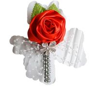 Bel braccialetto da polso a forma di fiore con perle di cristallo, per damigella d'onore, matrimonio, ballo di fine anno, elegante e attraente