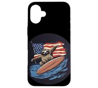 Bel bradipo che cattura le onde con stile americano Costume Custodia per iPhone 16 Plus