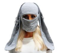 Bel cappello da donna ispessito caldo lavorato a maglia pullover copre il viso tappi con orecchie lunghe di coniglio per attività all'aperto lavorato a maglia, grigio, Taglia unica