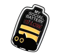 Bel distintivo risvolto con gatti neri e simbolo per basso livello di batteria sociale per una comunicazione emotiva tra gli amici, Taglia unica, come descritto