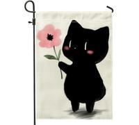 Bel gatto con bandiera da giardino a forma di fiore di pesca, decorazione per esterni primavera estate bandiera double face in tela di iuta per decorazione della casa, adorabile gattino per feste