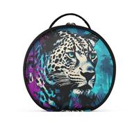 Bel Leopardo Blu Art Trucco Astuccio da Toilette Borse Rotondo Toeletta Scatola Cosmetica Borsa Creativo con Divisori Regolabili per Donna