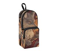 Bel lupo che gioca musica in nylon 3 scomparti astuccio per matite universitario multiuso ed estetico grande astuccio per cancelleria per bambini ufficio 1600 ml