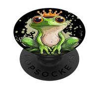 Bel principe ranocchio con corona per un affascinante tocco reale PopSockets PopGrip Adesivo