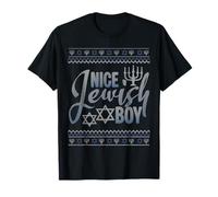 Bel Ragazzo ebreo Menorah Brutto Natale Felice Hanukkah Maglietta