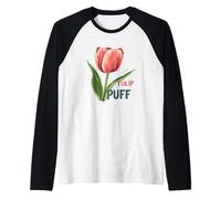 Bel Tulipano Rosso con Una Scritta Carina per la Stagione dei Fiori Maglia con Maniche Raglan