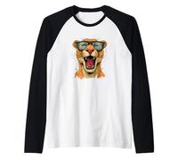 Bel Viso Cougar con Occhiali da Sole per Gli Amanti dei Gatti Selvatici Maglia con Maniche Raglan