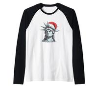 Bel Volto della Statua della libertà con Cappello di Natale per Le Feste Maglia con Maniche Raglan